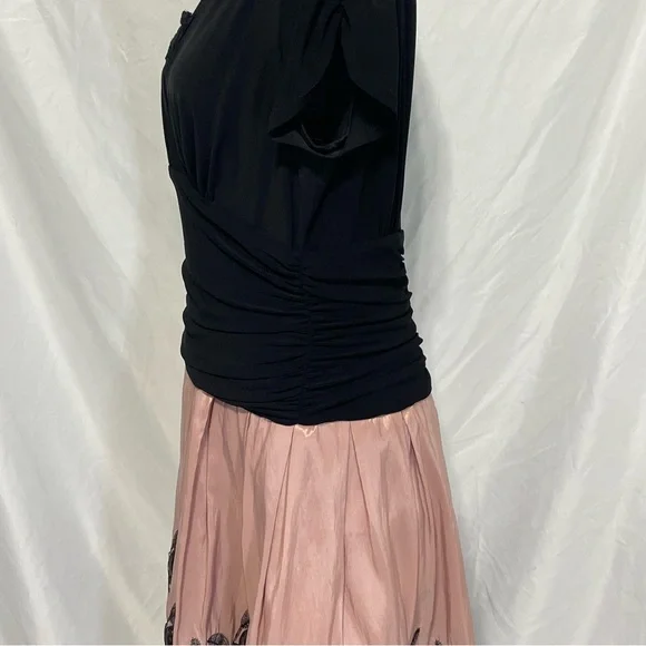 J.R.Nites by Carolin black-top dress with a pink A-line skirt. Size 16. Roses - Picture 5 of 16